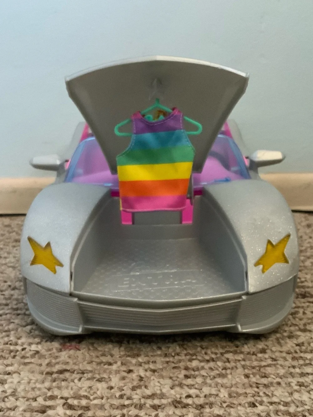 Barbie Extra Sparkly Convertibler Toy Car with Rainbow Wheels